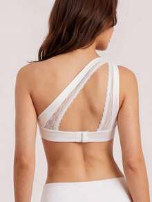 Elorette Lencería sexy de un hombro con encaje de contraste y unicolor para mujer - Blanco - Ver 2