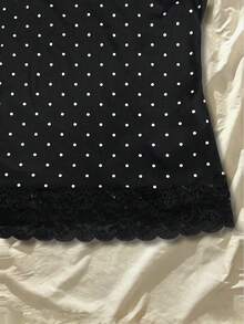 INAWLY Summer Slim Fit Polka Dot Contrast Lace Camisole - Black - View 3