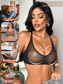 SHEIN 1件透視網紗無鋼圈內衣 - 黑色 - 查看 6