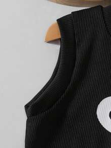 SHEIN Playful Pals 2件/套 嬰兒女童春夏季新款背心上衣與短褲套裝，黑色蝴蝶結印花無袖上衣 + 米色波點蝴蝶結裝飾短褲，柔軟可愛親膚休閒百搭時尚套裝 - 黑與白 - 查看 7