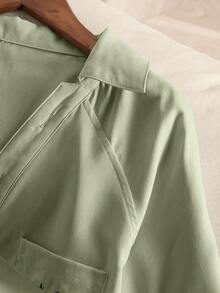 Resyla Women's Solid Color Minimalist Relaxed Fit Heavy Embroidery Knight V-Neck Long Sleeve Blouse - Green - View 6