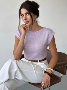 Firerie Elegant Loose Casual Versatile Sleeveless Knit Sweater Vest Going Out Tops Women,Tops For School In Fall/Winter - Violet Purple - View 3