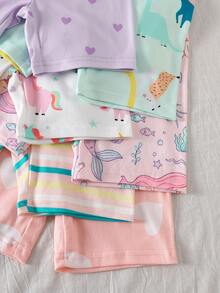 SHEIN 【2件套】女童独角兽卡通印花短袖短裤针织紧身睡衣家居服，随机发货 - 彩色 - 查看 6