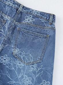 GlowEve Damen Lässig Blumen Muster Weite Bein Jeans, geeignet für Urlaub, täglichen Weg zur Arbeit - Mittele Waschung - Übersicht 4