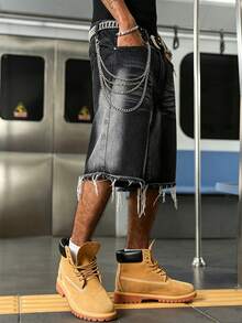 Manfinity EMRG Frayed Hem Denim Shorts - Black - View 4