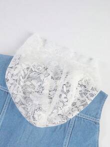 GlowEve 女款對比蕾絲連帽背心與長褲休閒牛仔套裝 - 淺色水洗藍 - 查看 7