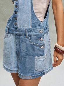 Bohemela Women's Colorblock Patchwork Romper Vacation Light Blue Summer Boho - Blue - View 4