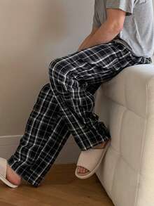 DAZY Men's Plaid Pajama Pants, Spring Loungewear, Fall, Winter - Grey - View 7