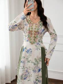 Yasmyna Women's Colorblock Patchwork Floral Print Arabian Dress - Multicolor - View 2