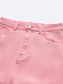 GlowEve Rok Denim Pensil Polos Minimalis Kasual untuk Wanita, Pas Badan, untuk Berpergian - Berwarna merah muda - View 8