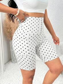 SHEIN Lady 女款黑白波點修身短褲，附口袋，適合健身運動、夏季休閒運動風，寬鬆健身運動短褲 - 黑與白 - 查看 4