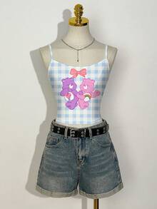 SHEIN X Care Bears 女款格紋印花休閒細肩帶背心上衣 - 白色 - 查看 3