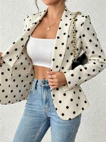 SHEIN PETITE Women's Polka Dot Casual Versatile Commute Travel Long Sleeve Blazer Jacket - Apricot - View 7