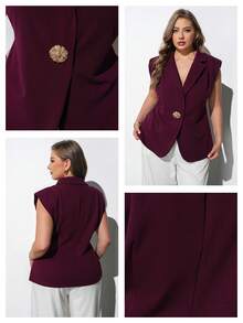 Maija Plus Size Elegant Solid Color Suit Vest Office Dark Purple Summer - Burgundy - View 9