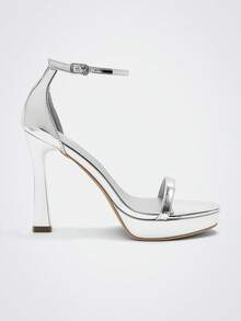 Maija Damen Sandalen mit runder Zehenpartie und Stilettoabsatz, modische und einfache Damenschuhe, elegant und bequem für Pendler und Partys, Frühlings- und Sommersandalen für Damen - Silber - Übersicht 2