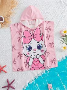 SHEIN Áo khoác trùm đầu họa tiết động vật dễ thương cho bé gái, phù hợp cho kỳ nghỉ, đi biển - Hồng - Xem 6