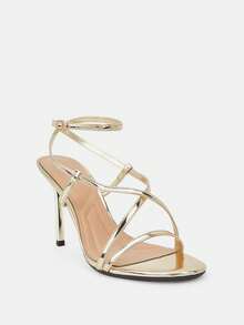Glitzique Women's Fashionable Elegant Criss-Cross Strap Open Toe Thin High Heel Sandals, Suitable For Dresses In Summer - Gold - View 5