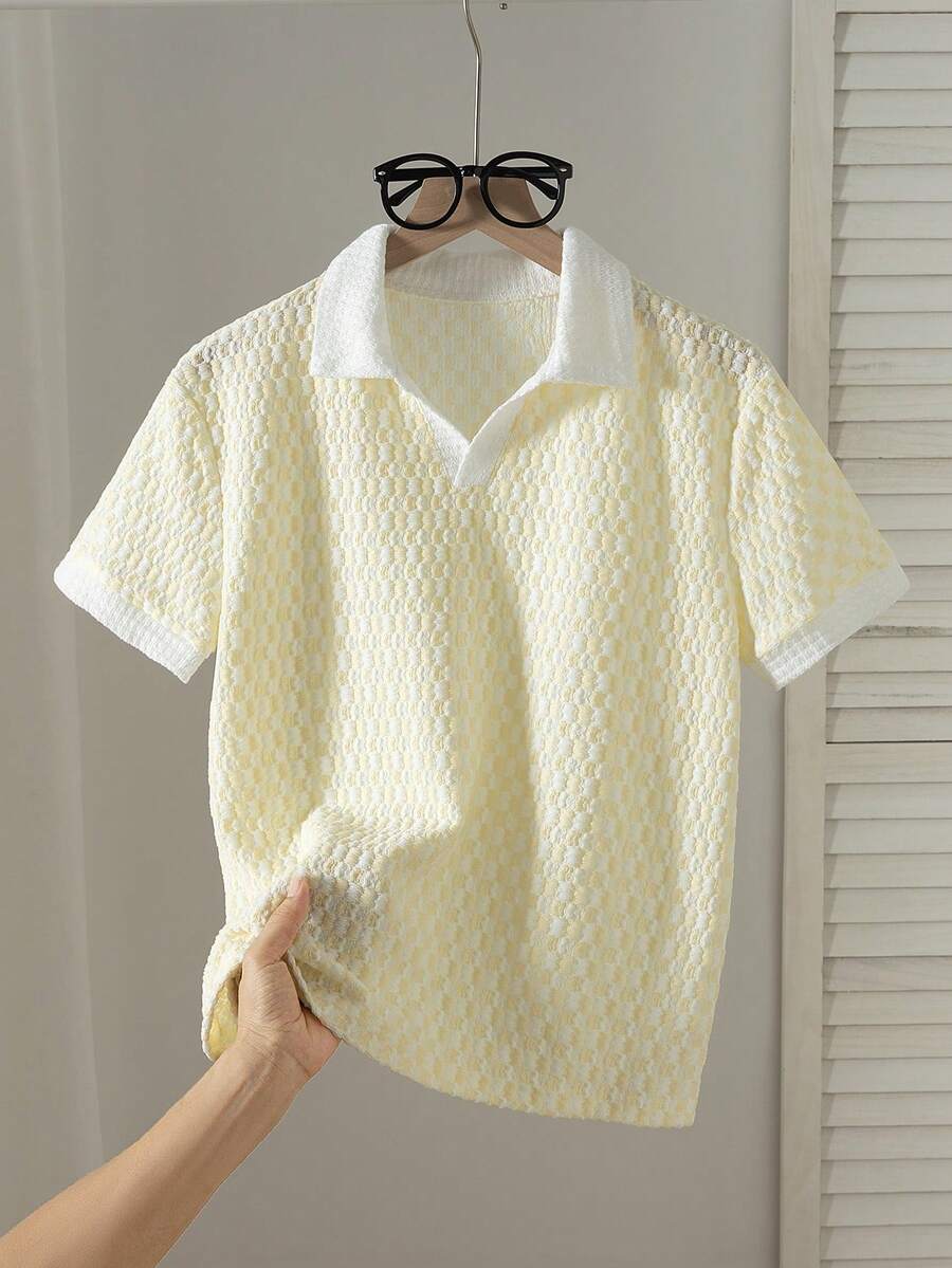 Tween Boy Colorblock Short Sleeve Casual Commuter Polo Shirt - Yellow - View 1