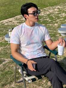 DAZY 男款短袖彩色仿紮染數位印花白色底時尚圓領T恤 - 白色 - 查看 6