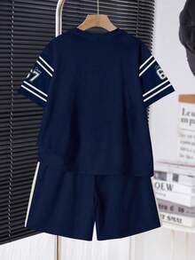 青少年男孩休閒舒適極簡圓領短袖T恤與短褲套裝 - 白色 - 查看 5