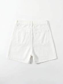 SHEIN EZwear 女款休閒百搭牛仔短褲，附口袋與鈕扣，適合日常出遊 - 白色 - 查看 2