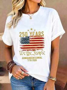 Resyla American Flag 250th Anniversary Women's Casual Short-Sleeve T-Shirt, A Summer Essential, Fashionable And T-Shirt, Suitable As A Gift For Siblings, Suitable As A Gift For Sisters, Suitable As A Gift For Mom, Mother's Day Gift, A Casual And Stylish Top. - White - View 4