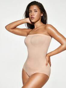 SHAPORA Women's Seamless Body Shaper Bodysuit, Solid Color, Slim Fit - Apricot - View 5