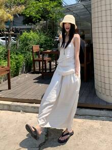 K-Vae French Slouchy Camisole Top & Striped Elastic Waist Tulip Hem Skirt 2pcs Set For Women Summer - White - View 6