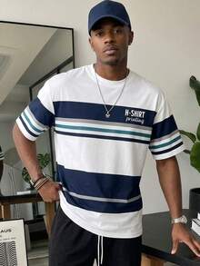 Manfinity Joysei Men's Summer Casual Contrasting Stripe Short Sleeve T-Shirt - White - View 7