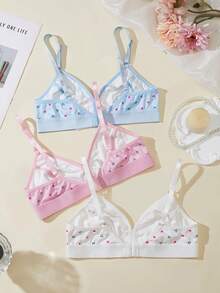 Teen Girl Bow Heart Pattern Print Bra - Multicolor - View 2