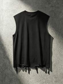 ROMWE MEN Street Life Tank Top Leher Bulat Motif Api dan Rhinestone Gaya Hip Hop untuk Pria, Cocok untuk Pesta - Hitam - View 2