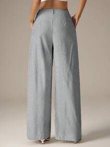 SHEIN Tall 女款夏季街頭風休閒外出基本日常穿搭圖案條紋舒適寬鬆低腰直筒褲條紋寬腿褲寬腿褲女高腰 - 灰色 - 查看 2