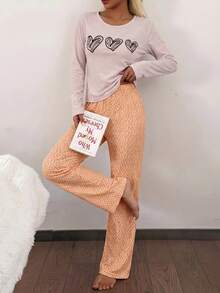 100% Cotton 2Pcs  Heart Printed PJ Set - Baby Pink - View 6
