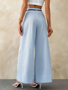 EURMUSE Blue And White Stripe Elegant Casual Wide Leg Pant With Belt Pants For Summer And Spring Brunch Teachers' Day Vacation Business - Blue and White - View 7