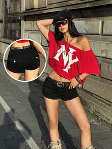Coolane Women's Summer Streetwear Sexy Y2k City Break Vintage Gyaru Cowgirl Casual Stretchy Cotton Button Down Low-Rise Jorts Denim Shorts Night Out Black - Black - View 3