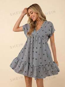 Coeurva Vestido de playa romántico rosa casual de verano para mujer - Blanco y Negro - Ver 2