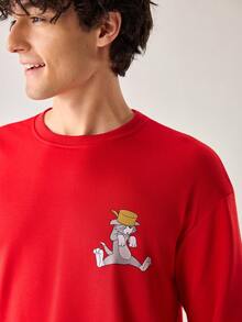 Strevion TOM & JERRY Men's Casual Commuter Tom Maker Letter Print Round Neck Long Sleeve Slim Fit Sweatshirt, Spring/Autumn - Red - View 7