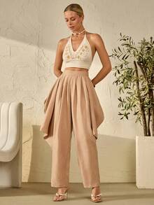 Bóhologie Damen Frühling Sommer Hose Lange Länge Braun Harem Hose Plissiert Baggy Leinen Drapierte Weite Beine Ballon Bündchen Lässiger Schnitt Hoher Bund Strand Lässig - Beige - Übersicht 4