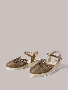 Styleloop 女士圆头麻绳草编坡跟凉鞋，青铜色编织踝带，女鞋，凉鞋，波西米亚风，适合外出度假、日常约会、海滩旅行、休闲场合，坡跟女鞋 - 銅色 - 查看 8