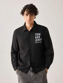 Strevion TOM & JERRY Men's Casual Curious Tom Print Long Sleeve Shirt - Black - View 4