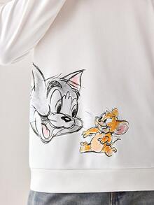 Strevion TOM & JERRY 男士休闲汤姆和杰瑞字母印花圆领长袖卫衣，春秋季 - 白色 - 查看 7