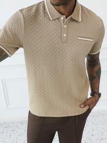 HUEFORM Men's Short Sleeve Casual Textured Fabric Business POLO Shirt - Khaki - View 7