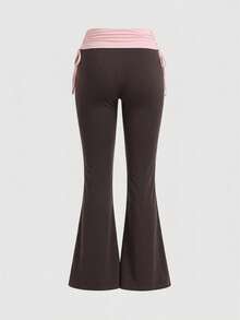 ROMWE Grunge Punk Versatile Black Drawstring Women's Flare Long Pants - Multicolor - View 2