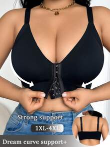 SHEIN Plus Size Women Front Closure Bra - Black - View 7