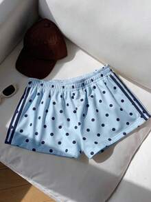Comfortcana Polka Dot Pattern Elastic Waist Summer Women's Shorts - Blue - View 7