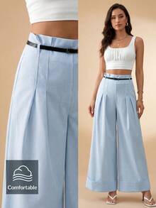 EURMUSE Blue And White Stripe Elegant Casual Wide Leg Pant With Belt Pants For Summer And Spring Brunch Teachers' Day Vacation Business - Blue and White - View 1