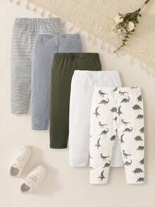 SHEIN Playful Pals Celana Panjang Bayi Laki-laki yang Nyaman dan Ramah Kulit, 5pcs/Set - Hijau - View 2