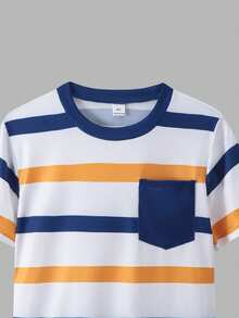 4pcs Striped, Color Block, Black, Yellow Casual Sports T-Shirt Combo Pack, Versatile For Teens, Spring/Summer - Multicolor - View 6