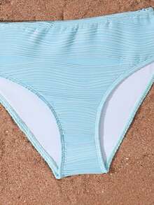 SHEIN Tankini de unicolor con cuello halter para niña preadolescente, adecuado para el verano - Celeste - Ver 4