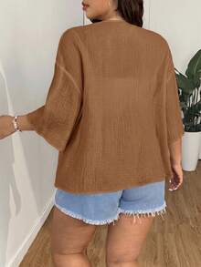 Comfortcana Plus Size Lightweight Short White Jacket , Summer Cotton Comfortable Cardigan In Fall/Winter - Khaki - View 9